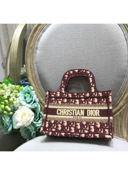 DIOR QBLIQUE EMBROIDERED MINI BOOK TOTE  BURGUNDY